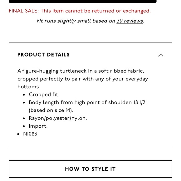 Madewell NWT Ribbed Long-Sleeve Turtleneck Crop Top - Picture 8 of 8